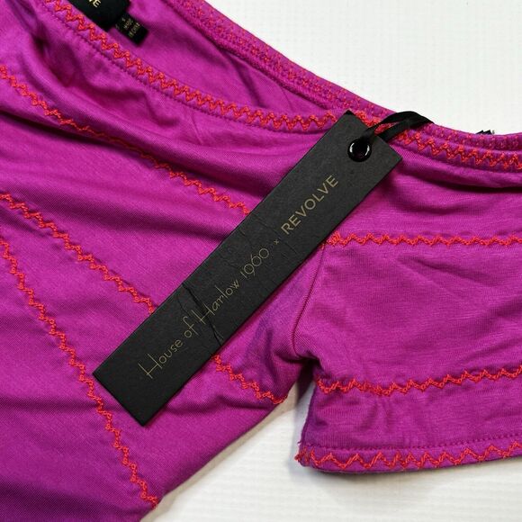 HOUSE OF HARLOW REVOLVE Off the Shoulder Crop Top size Small Pink Embroidered - Picture 8 of 10